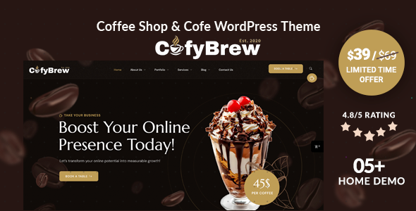 Cofybrew – Coffee Shop  Cafe WordPress Theme