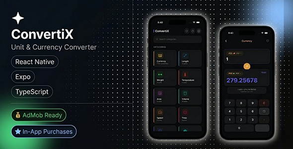 ConvertiX – React Native Expo Unit  Currency Converter | iOS  Android | i18n | AdMob | TypeScript