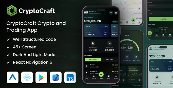 CryptoCraft – React Native Expo Cryptocurrency Mobile App Template