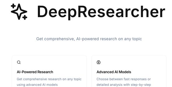 DeepResearcher – Perplexity AI inspired Full App Template, Web App, Web App, React, DeepSeek R1  V3
