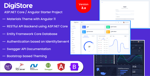 DigiStore .NET Core/ Angular startup project bundle with IoT  E-Commerce dashboards