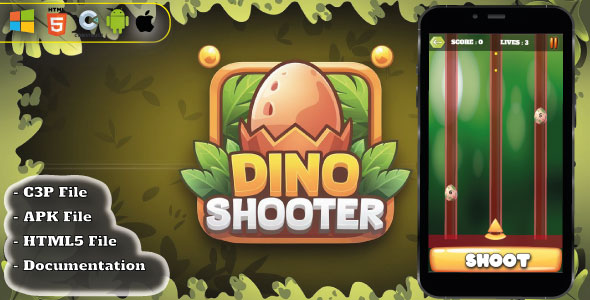 Dino Shooter – Arcade Shooter Game – HTML5, Construct 3
