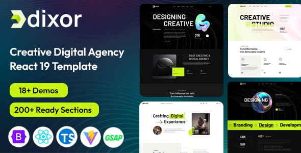 Dixor – Creative Digital Agency React JS Template (React 19)