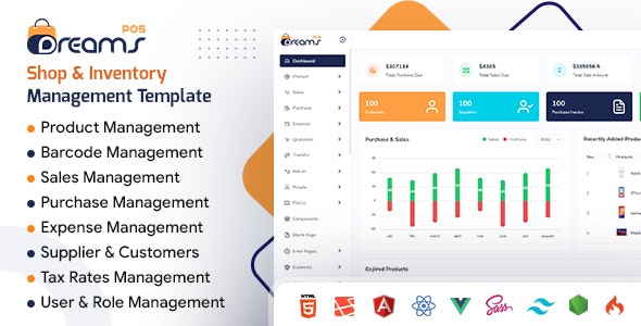 DreamsPOS – Food  Retail POS Inventory Admin Dashboard (React, Vue, Angular, Laravel, HTML)