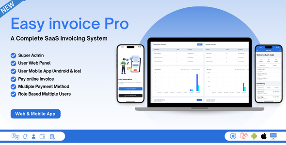 Easy Invoice Pro – SaaS invoicing system (ionic  Laravel) Web and Mobile App (Android  ios)