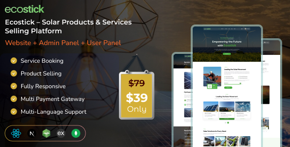 Ecostick – Solar Products  Services Selling Platform | Website | Admin | User Panel (MERN)