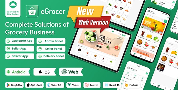 eGrocer – Online Multi Vendor Grocery Store, eCommerce Flutter Full App | Admin Panel | Web Version