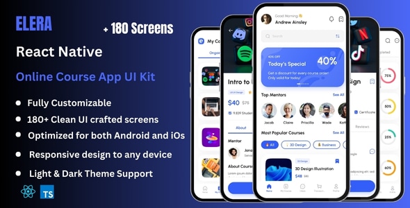 Elera Pro – Online Course  E-Learning React Native CLI App Ui Kit