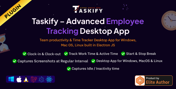 Employee Monitoring – Work, Active, Idle, Break Time  Screenshots – Desktop App Plugin for Taskify