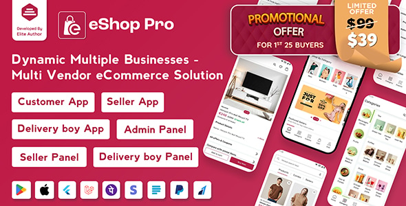 eShop Plus – Multi Vendor eCommerce, Multi Module Flutter App with Laravel Admin Panel