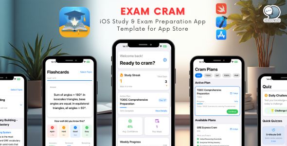 Exam Cram – iOS Study  Exam Preparation App Template