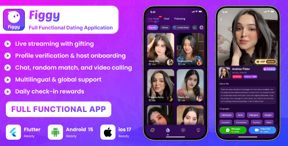 Figgy – Live Streaming, Video Call, Chat, Host  Agency Panel | Flutter iOS  Android App Script