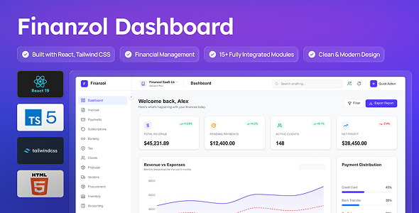 Finanzol – React Financial Dashboard  Admin Template