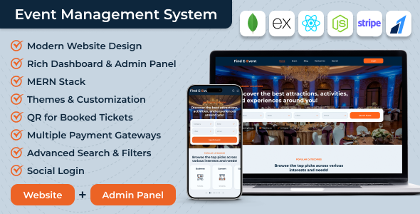 Find E-Event – Event Management System  Ticket Booking Website with Admin Panel (MERN Stack)