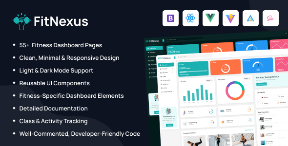 FitNexus – Fitness  Gym Admin Dashboard (HTML + Vue.js + React.js)