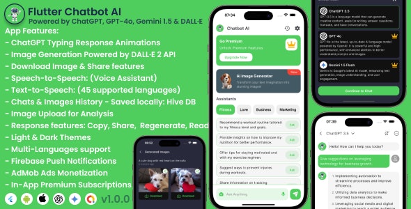 Flutter Chatbot AI – Powered by ChatGPT, GPT-4o  Gemini 2.0 | Image Generator | Voice Assistant