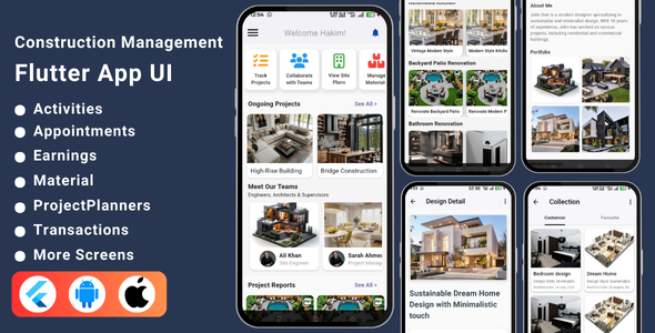 Flutter Construction Management App Template | Project Tracking, Team Collaboration  Reports