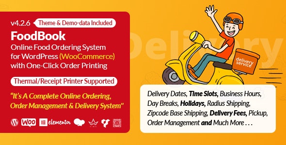 FoodBook | Online Food Ordering  Delivery System for WordPress with One-Click Order Printing