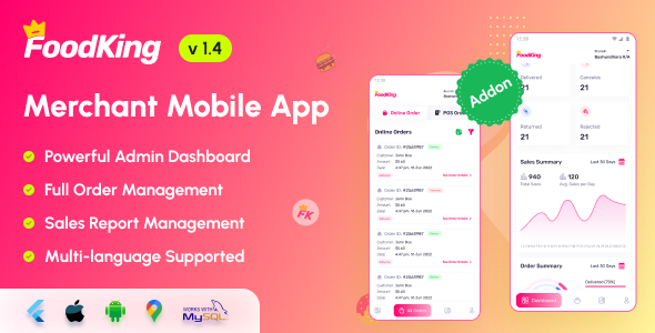 FoodKing – Restaurant Food Delivery System Merchant Flutter Mobile App
