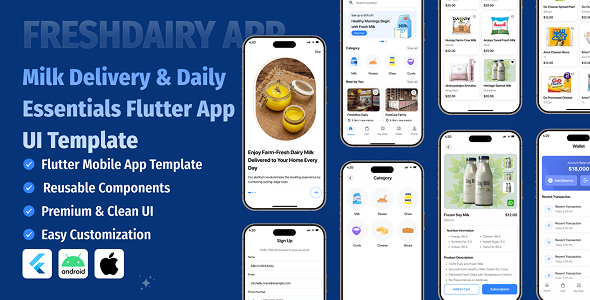 FreshDairy – Milk Delivery  Daily Essentials Flutter App UI Template