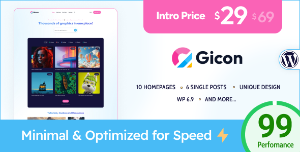 Gicon – Modern  Lightweight Blog for WordPress
