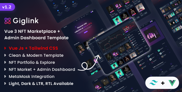 Giglink – Vue NFT Marketplace + Admin Dashboard Template