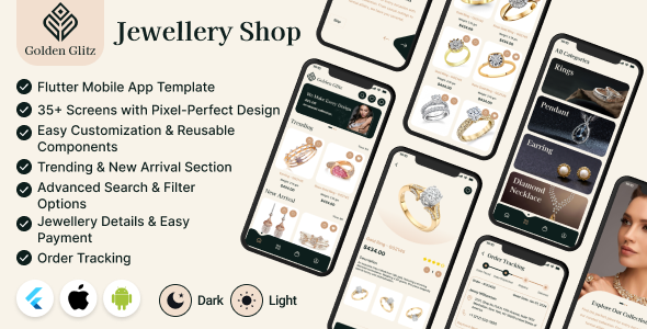 Golden-Glitz – eCommerce App for Jewelry Shop – Flutter Mobile App Template | Android iOS