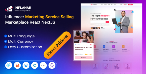 Inflanar – Influencer Marketing Service Selling Marketplace React User Website