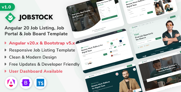 JobStock – Angular 20 Job Listing, Job Portal Landing  Admin Dashboard Template