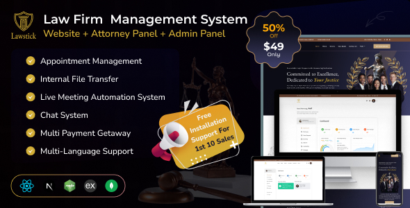 Lawstick – Law Firm Management System | User Panel | Attorney Panel | Admin Panel (MERN)