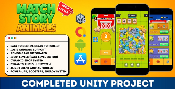 Match Story: Animals – Unity Match 3D Puzzle Game Source Code (AdMob + IAP)