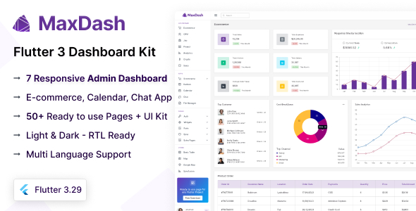 MaxDash – Flutter Admin  Dashboard Kit