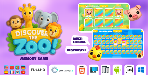 Memory Zoo – Memory Game – HTML5 Game (Construct3)