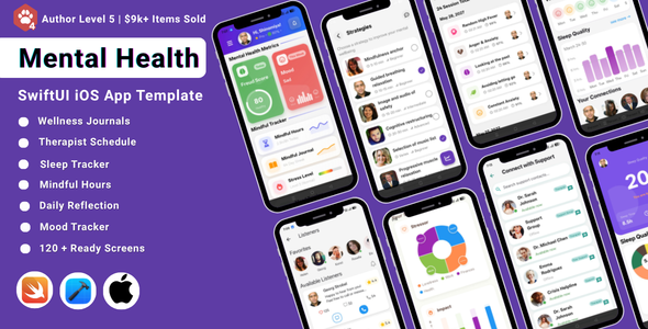 Mental Health SwiftUI iOS App Template | Mindfulness  Wellbeing Tracker