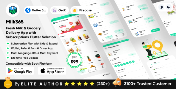 Milk365 – All-in-One Flutter Grocery  Milk Delivery App with Subscription Model | Full Source Code