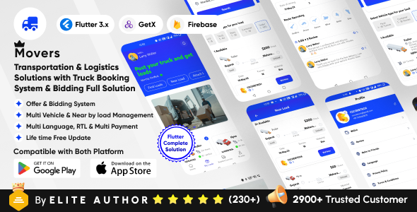 MoversPro – Truck Booking System – Transport  Logistics Solutions – Bidding Flutter Full Solution