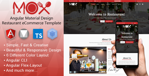 Mox – Angular 20 Material Design Restaurant eCommerce Template + Admin Panel