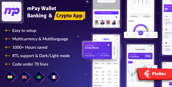 Mpay – Banking  E-Money Wallet | FinPay | Finance | Money Transfer | Wallet | Flutter Ui Kit