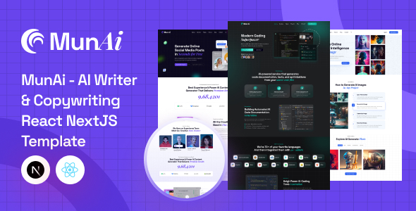 MunAi – AI Writer Copywriting React NextJS Template