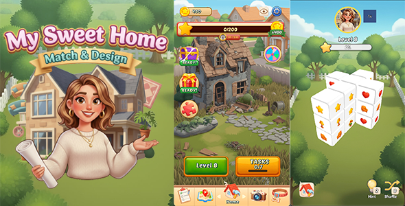 My Sweet Home – Design  Match – 3D MAHJONG HTML5 Game + Mobile ( GODOT )