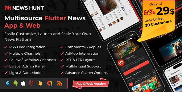 News Hunt – Flutter News app for Android and iOS with Laravel Admin Panel