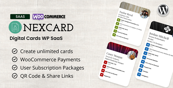 NexCard – vCard  Business Cards Builder WordPress SaaS