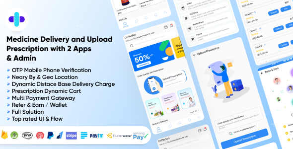 On Demand Pharmacy Delivery with Medicine Delivery and Upload Prescription App with 2 Apps  Admin