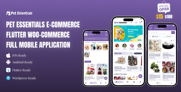 Pet Essentials – Ecommerce, Flutter Woo-Commerce Full Mobile Application