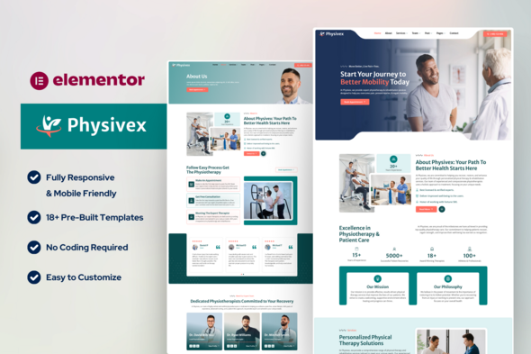 Physivex – Physical Therapy  Physiotherapy Elementor Template Kit