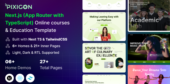 Pixigon – Next.js Online Courses  Education Template (App Router)