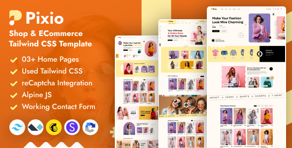 Pixio – Fashion Shop  eCommerce Tailwind CSS Template
