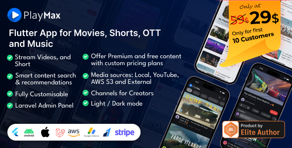 Playmax Flutter app for Online Videos, Reels  Shorts with Laravel Admin Panel