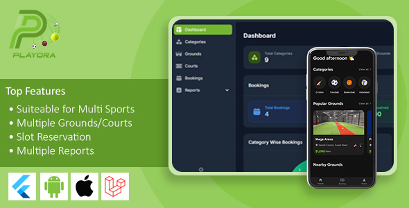 Playora – Multi-Sport Ground  Court Booking Mobile App with Laravel Admin