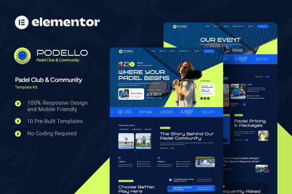 Podello – Padel Club  Community Elementor Template Kit